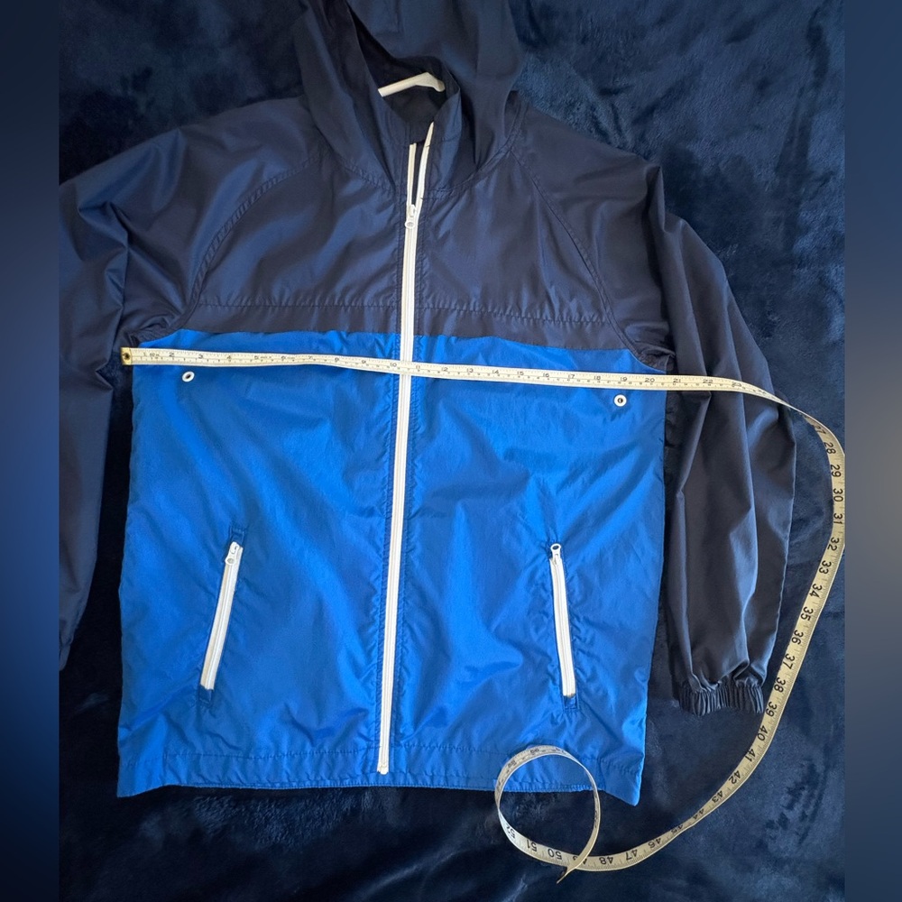 Old Navy Blue and Black Rain Jacket Windbreaker Hooded Full Zip Blue Size 14-16 - Picture 6 of 11